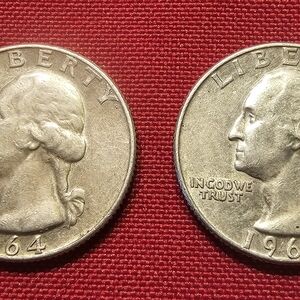 2 Silver Washington Quarters, 1964-D